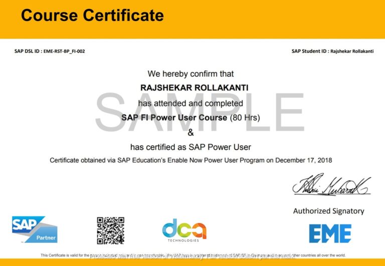 SAP FICO Power User Certification DCA Technologies